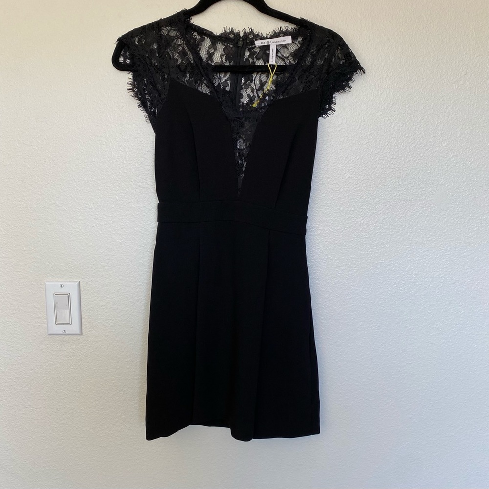 BCBGeneration Black Lace Cap-Sleeve Mini Dress